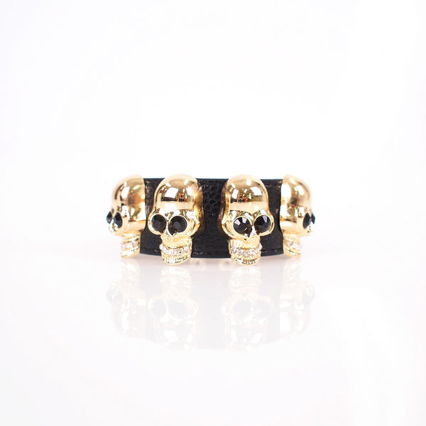 Black Leather Skull Cuff