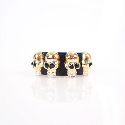 Black Leather Skull Cuff