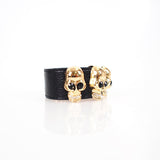 Black Leather Skull Cuff