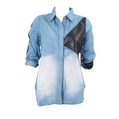 Denim & leather look shirt