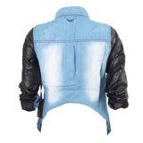 Denim & leather look shirt